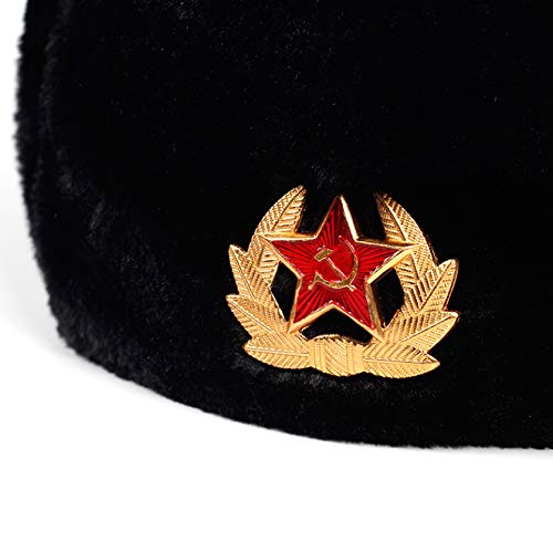Soviet Army Military Badge Russia Bomber Hats Pilot Trapper Trooper Hat Winter Faux Fur Ear Flaps Men Snow Caps #TOP2