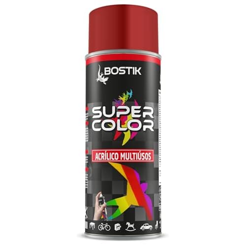 Bostik SUPER COLOR ROJO RUBÍ 3003, Pintura en Spray Acrílica para Uso Profesional y Doméstico, Multiusos, Secado Rápido, Acabado Brillante, Interior y Exterior, Bote 400 ml