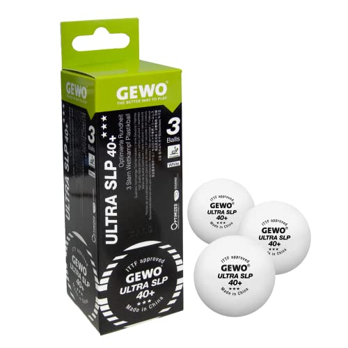 GEWO Ultra SLP piłki do tenisa stołowego – 3 gwiazdki z tworzywa sztucznego, 40+ bez szwów, certyfikowane przez ITTF piłki do tenisa stołowego, 3 wysokiej jakości profesjonalne piłki do tenisa