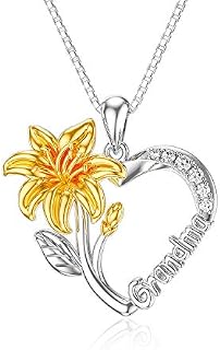 Necklace for Grandma 925 Sterling Silver Lily Flower Heart Necklace I Love You Grandmother Nana Pendant Women Jewellery Birthday Gift