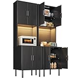 Simple Wisdom Alacenas para Cocina,Mueble para Horno de Microondas con Luz LED y Regleta,Alacena Tamaño:170CM×48CM,con...