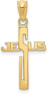 Colar com pingente religioso de cruz de Jesus em ouro amarelo 14 k joias finas extravagantes para mulheres presentes para ela, Pedra Ouro amarelo