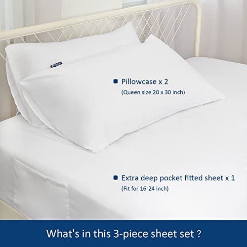 Image of Moonsea Extra Deep Pocket Air Mattress White Sheets Twin Size - 3Pcs Side Storage Pocket Fitted Sheet & Pillowcase Twin Deep Pocket Sheet Sets Easily Fits for Kids 16in to 24in Pillow Top Air Bed