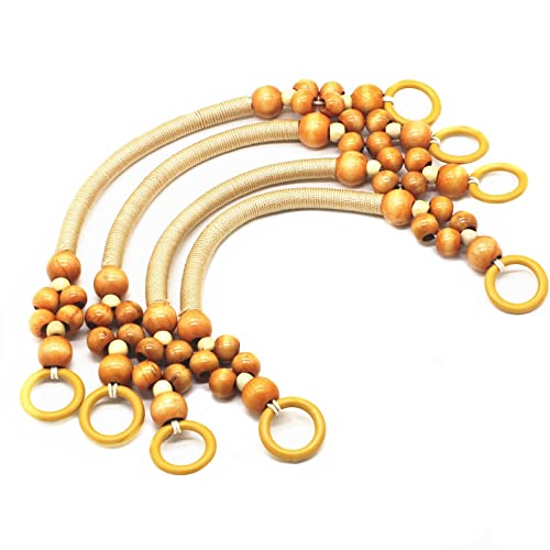 Model Worker 4PCS Wood Beaded Rope Bag Purse Straps Handles