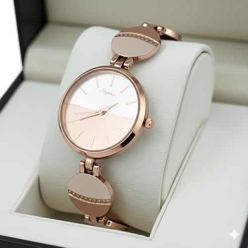 Image of STYLEDOSE Women's Elegant Silver-Tone Bangle Watch Women Analogue Wrist Watches for Women's & Girls&Ladies Diamond Studded Rosegold Stylish Bracelet Strap