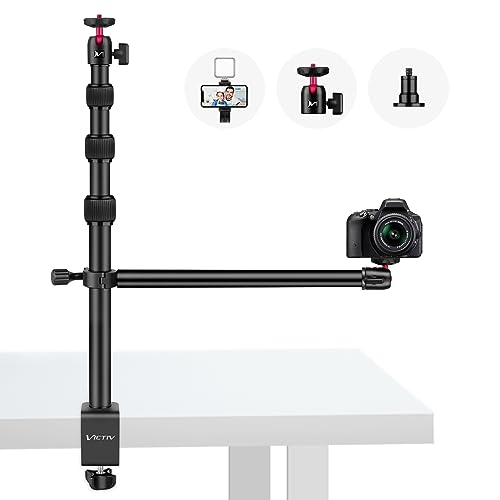 Victiv Kamera Tischhalterung, 37cm-105cm Kamera Tischstativ für DSLR Canon, Lichtstativ Klemmstativ mit Flexibler Arm & 1/4 Kugelkopf für Kameras, LED-Licht, Webcam, Handy Tisch Stativ für Smartphone