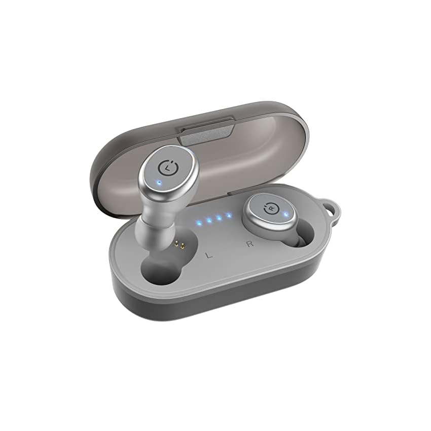 tozo t10 ecouteur bluetooth sans fil avec bluetooth 5.3 ipx8 Étanche Écouteur étui de boîtier de charge avec micro casque intégré premium deep bass pour sport gris