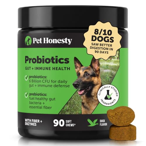 6 Billion CFU Dog Probiotics with Prebiotics, Digestive Enzymes, & Fiber - Relief for Occasional Diarrhea, Gas, Bloating & Itchy Skin - Daily Gut Health & Immune Support for All Dogs (Duck, 90 Ct)