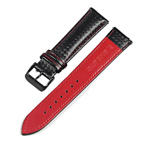 Bracelet montre 20mm HMFang cuir véritable carbone et coutures rouges