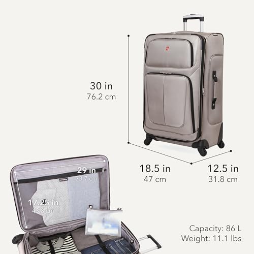 Image of SWISSGEAR Sion Softside Expandable Spinner Luggage Durable Lightweight Travel Suitcase, Pewter, Checked-Large
