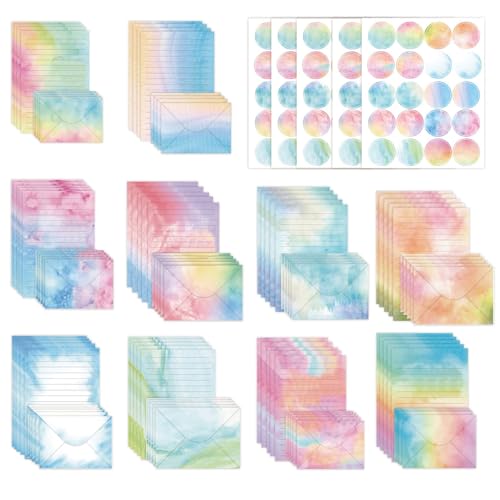 Papel de carta y sobres de acuarela, TOATELU 1 juego de 160 unidades, 22,5 × 15,5 × 2,2 cm, papel de carta con sobre pastel, bonito juego de papel de carta para suministros de oficina, artículos de