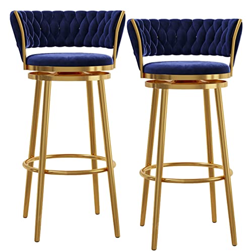 Tabourets de bar en velours bleu pour îlot de cuisine chic