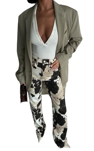 PIRAL The Cow Jeans – Women’s High Rise Straight Fit Jeans, 100% Cotton, Bold Animal Print Denim, 34