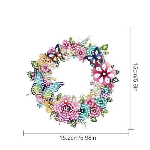 Image of AiYuanzsh 5D DIY Diamond Art Hanging Pendant Kit, Wreath Flower Butterfly Diamond Painting Ornament DIY Special Shaped Crystal Pendant for Door Wall Window Home Xmas Valentine's Day Gift