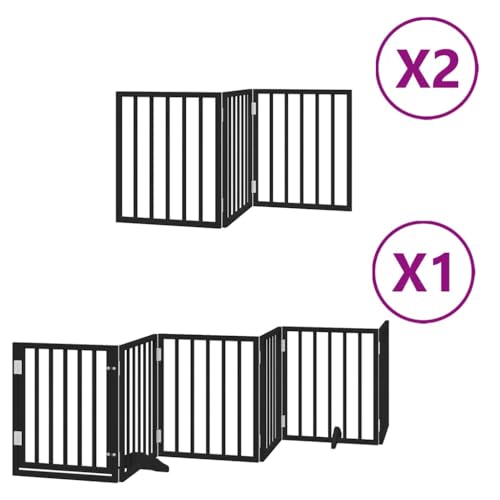 Owoxanthellate 12- TLG. Faltbares Hundetor 600 cm Schwarz Pappelholz mit Tür, Steckzaun ohne Bohren, Langlebiges Haustiergehege Indoor & Outdoor für Küche, Treppe, Garten-2