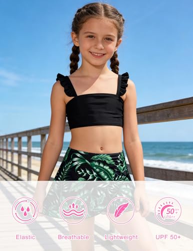 Image of ALISISTER Girls Swimsuit 3 Piece Bathing Suits Summer Bikini Tankini Sets with Cover Up Skirt for 4-12 Years