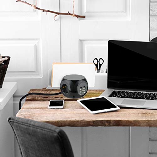 Mini Cube Multiprise Electraline 3 Prises et 4 USB avec Interrupteur et Câble 1,5m - 4