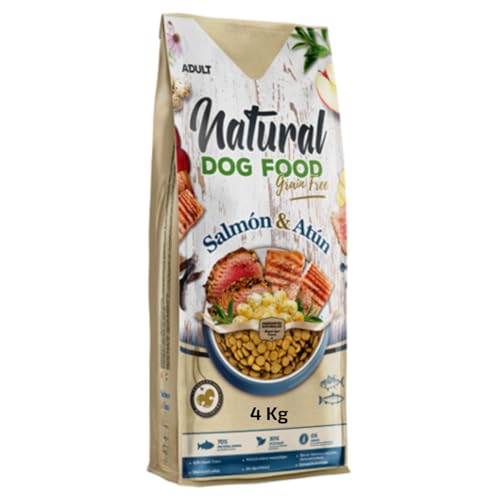 Natural Dog Food Grain Free de salmão e ATÚM. Alimentação para cães sensíveis, ração com baixo teor de gordura, cães com alergia e intolerâncias alimentares, hipoalergénico (Hypoallergenic) (4 kg)