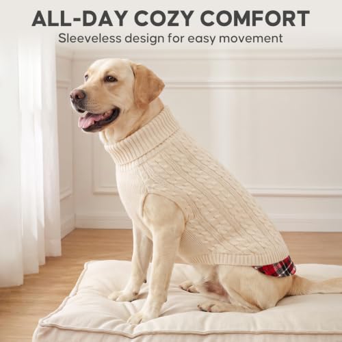 Image of KYEESE Dog Sweater for Large Dogs Turtleneck Thick Knit Pullover | Stretchy Fit, Lightweight & Warm, Cozy Knit Comfort, Classic Plaid Design, Gentle on Sensitive Skin, Winter Daily Wear