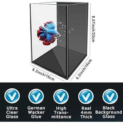 Glass Betta Aquarium Starter Kits 1.5 Gallon Small Fish Tank, Betta Fish Tank with LED Light, Power Filter, Black. 4mm Glass