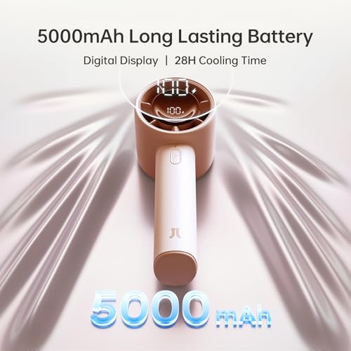 Image of JISULIFE Handheld Turbo Fan Life10s, 5000mAh Rechargeable Portable Fans,Up to 28 Hours Working,5 Speed Strong Wind,Personal Mini Fan for Travel Outdoor Camping Beach Makeup(pink)