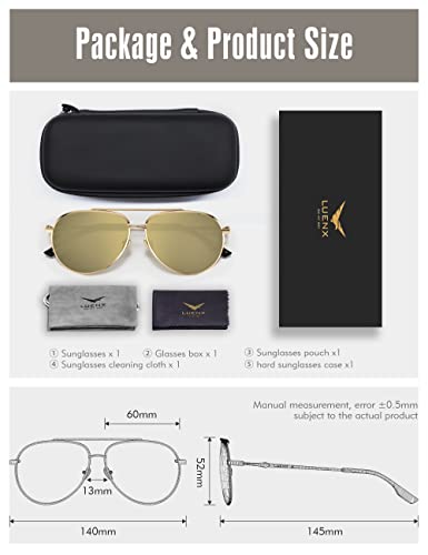 Luenx Aviator Sunglasses For Women Men Polarized Mirrored Gold Lens Gold Metal Frame Large 60Mm #TOP5
