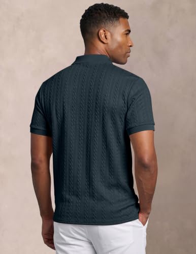 Image of JMIERR Men's Casual Polo Shirt Knitted Textured Short Sleeve Stretch Golf Shirt Summer Vacation Beach Collared Shirts