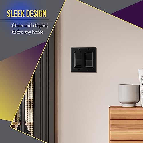Image of ENERLITES Decorator Light Switch or Receptacle Outlet Wall Plate, Size 2-Gang 4.50 inch x 4.57 inch, Unbreakable Polycarbonate Thermoplastic, UL Listed, 8832-BK, Black (Pack of 2)