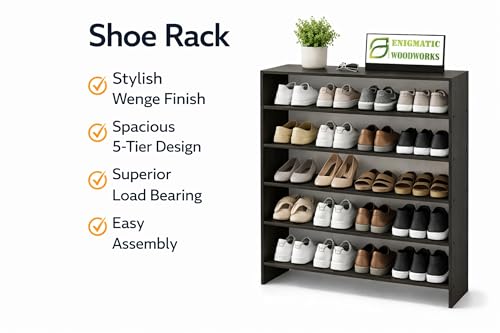Image of Enigmatic Woodworks 5 Tier Shoe Rack for Home, Engineered Wood Shoe & Slipper Organizer Stand, Space Saving Small Shoe Rack, DIY Assembly, 24 x 9.5 x 29 Inch, Wenge Finish