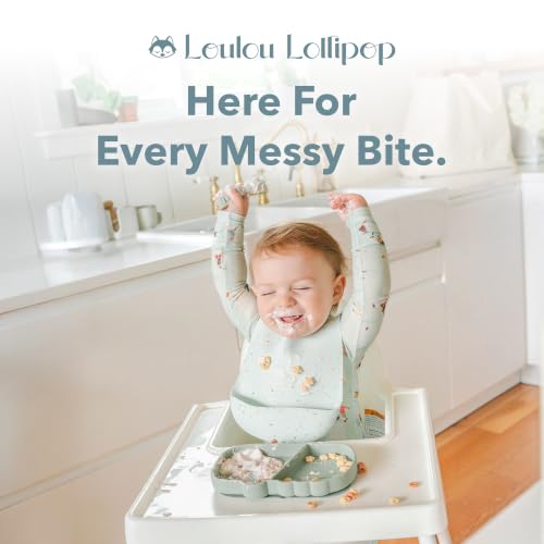 Image of Loulou Lollipop Baby Suction Plate, Fork and Spoon Feeding Set, Llama | Divided self-feeding plate plus chunky-grip stainless steel fork and spoon; made from food-grade silicone, BPA and PVC free