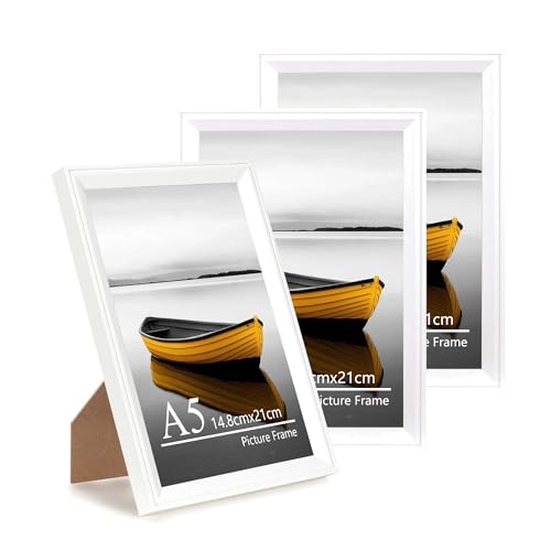 Baoee A5 white Picture Frame,Set of 3,photo frame with acrylic glass, A5 Frame,Poster Frame,Wall Mountable