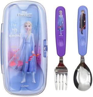 Cute Frozen Elsa Fork and Spoon Flatware Set with Case, Small Size