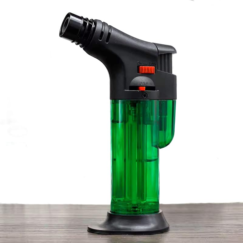 VIOVI Blow Torch Windproof Sharp Blue Jet Flame Refillable Butane Gas Lighter with Stand I Great for Home Kitchen, Campfire, Fireworks, Melting, Welding Pocket Lighter (Green)