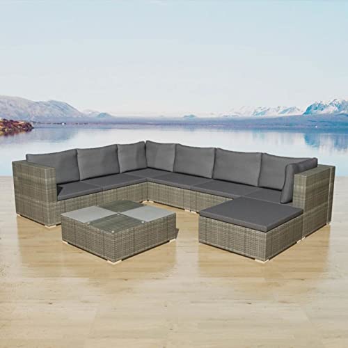 xinxinxiang 8 Piece Patio Set with Cushions Outdoor Patio Furniture Patio Furniture Set Patio Conversation Sets Garden Furniture Poly Rattan Gray - 42837