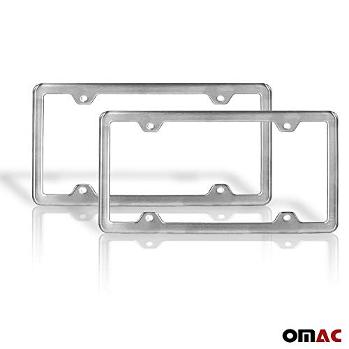 Omac License Plate Frame, Finish Plate Holder, Stainless Steel, Brushed Chrome #TOP5