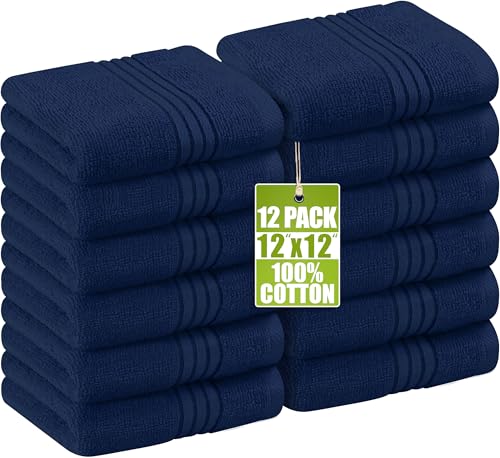 Utopia Towels Wash Cloths Set, 12 by 12 Inches, 100% Cotton Ring Spun, Highly Absorbent and Soft Feel Washcloths for Bathroom, Spa, Gym, and Face, 12 Pack Navy