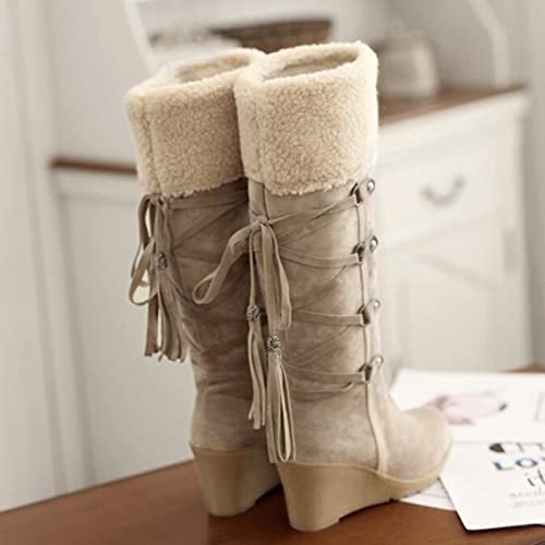 Women's Snow Boots Fur Lined Warm Winter Knee High Boots Fashion Suede Low Heeled Side Zip Dressy Boots Outdoor Comfortable Boots for Women4