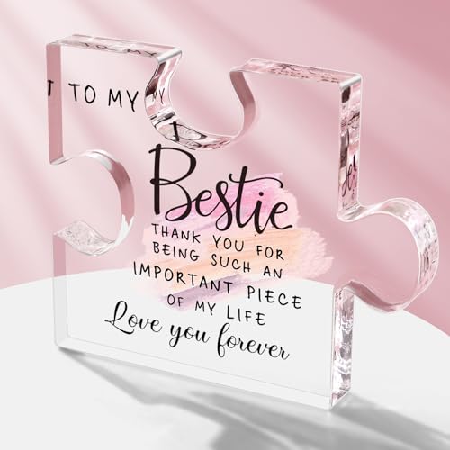 Acrylic Plaque Gifts for Bestie, Best Friend Birthday Gifts for Women Unique Acrylic Puzzle Piece Paperweight Desk Decorations Present for New Year Thanksgiving Christmas Anniversary