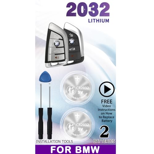 Key Fob Replacement Batteries for BMW (1-9 Series X1 X2 X3 X4 X5 X6 X7 XM iX i3 i4 i7 i8 M3 M5 M8) Key Remote (Check Fitment Guide) (Pack of 2 CR2032)