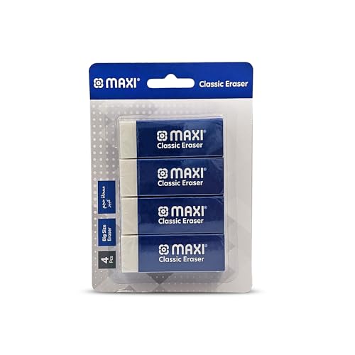 Maxi Classic Dust Free Eraser Big [Pack of 4pc Blister] For erasing performance for School Office and Home