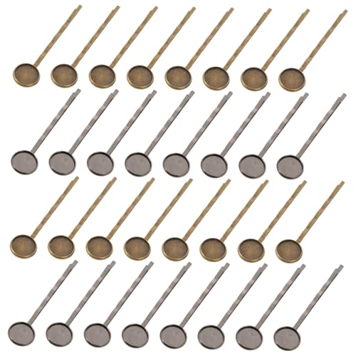 SOESFOUFU 40個内径 メタルヘアピン ベース 丸型トレイ付き 発飾底托 鉄製 強靭で厚い髪対応 ヘアアクセサリー作成用 バレッタ土台 簡単立ヘア