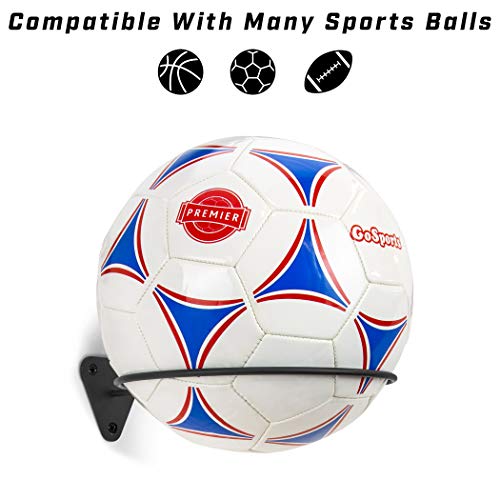 GoSports Suporte de parede para bolas esportivas (basquete, bolas de futebol, futebol) – pacote com