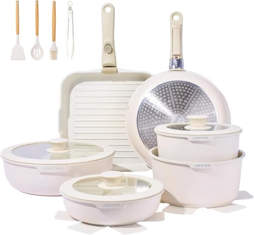 JEETEE Set Casseroles et Poêles avec Poignées Amovibles, 26 Pièces