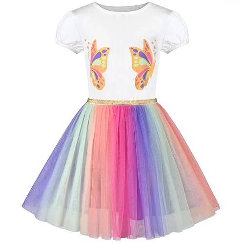 Robe princesse en tulle multicolore pour fille de 5 ans avec motif papillon d'or