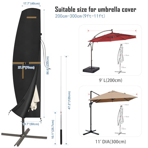 VANSHEIM Funda Parasol Exterior Impermeable con Varilla Telescópica 220x45/70/50cm - imagen 2