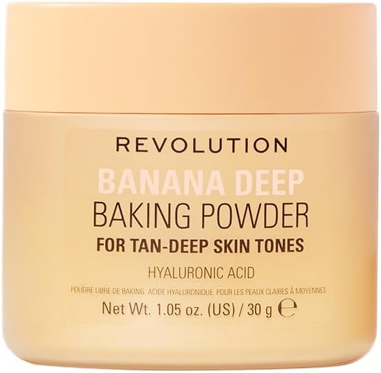 Makeup Revolution Luxury Loose Baking Powder – Banana Deep | Mattifies, Brightens & Sets Makeup | Controls Oil & Shine | Suitable for Medium to Deep Skin Tones | 32g
