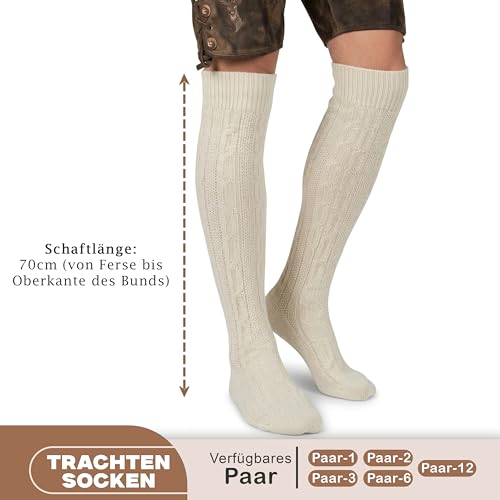 German Wear Trachtenstrümpfe EXTRA LANGE Trachtensocken Zopfmuster Baumwolle overknee Strümpfe - passend zu kurze Lederhosen - 70cm (DE/NL/SE/PL, Numerisch, 41, 43, Regular, Regular, Natur)