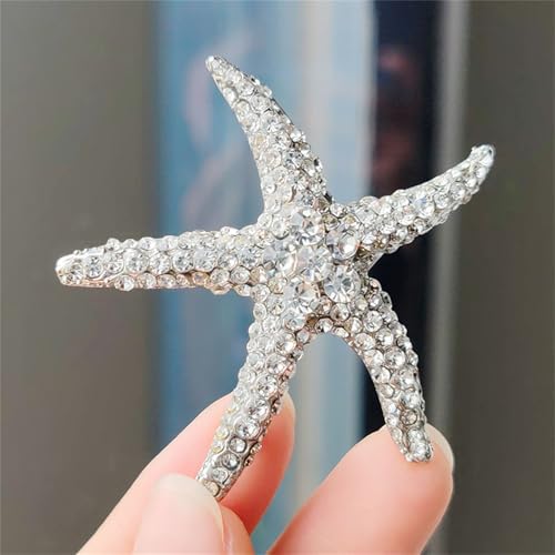 Image of WCRAZYE Rhinestone Starfish Brooch Pin for Women Men Gold Plated Elegant Crystal Shell Star Shaped Ocean Sea Animal Brooches Lapel Pins Delicate Wedding Beach Party Dress Accessories