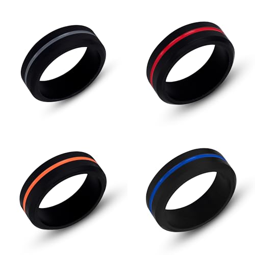 DYNOFIT Silicone Wedding Bands, 4-Pack, Men’s Comfort Rings