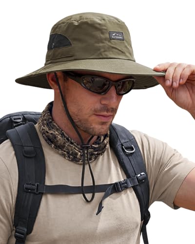 Image of Hat Hut Hiking Hat, UPF 50+ Wide Brim Sun Bucket Hats for Men Women, UV Protection, Fishing Outdoor Safari (UK, Alpha, One Size, Olive Green)